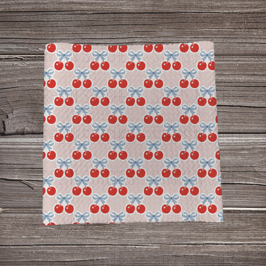 Cherries & Bows Scatter- Pink | Fabric Strip- Bow Making- Headwrap- Scrunchies