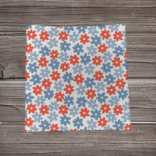 Red & Blue Simple Flowers | Fabric Strip- Bow Making- Headwrap- Scrunchies