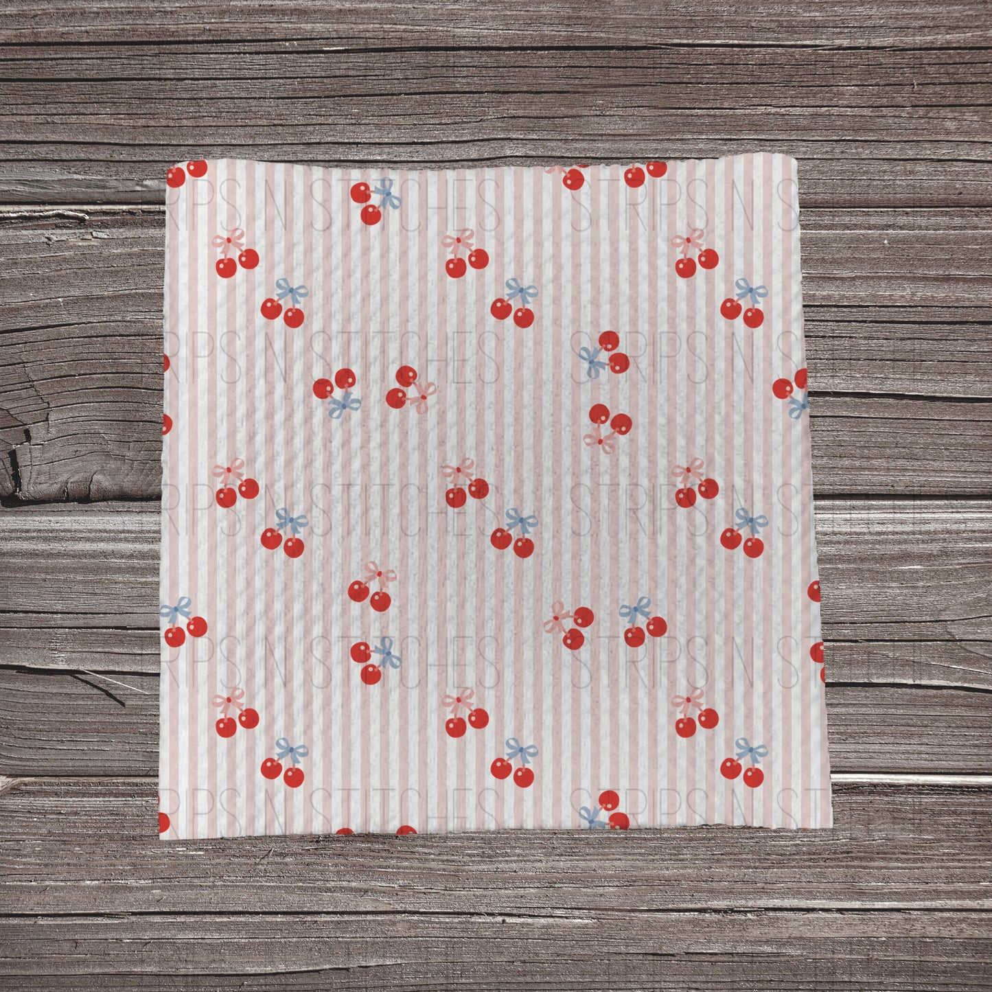 Cherries & Pink Stripes | Fabric Strip- Bow Making- Headwrap- Scrunchies