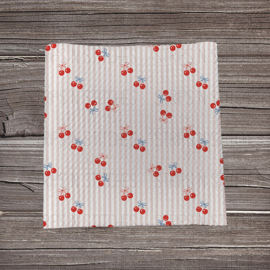 Cherries & Pink Stripes | Fabric Strip- Bow Making- Headwrap- Scrunchies