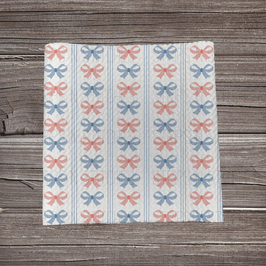 Muted Red & Blue Bows | Fabric Strip- Bow Making- Headwrap- Scrunchies