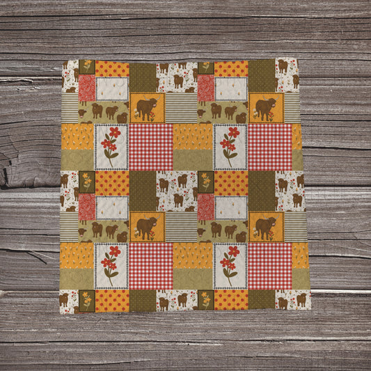 Muted Highland Cow Patchwork  | Bullet Fabric Strip | Bow Making | Scrunchie | Headwraps