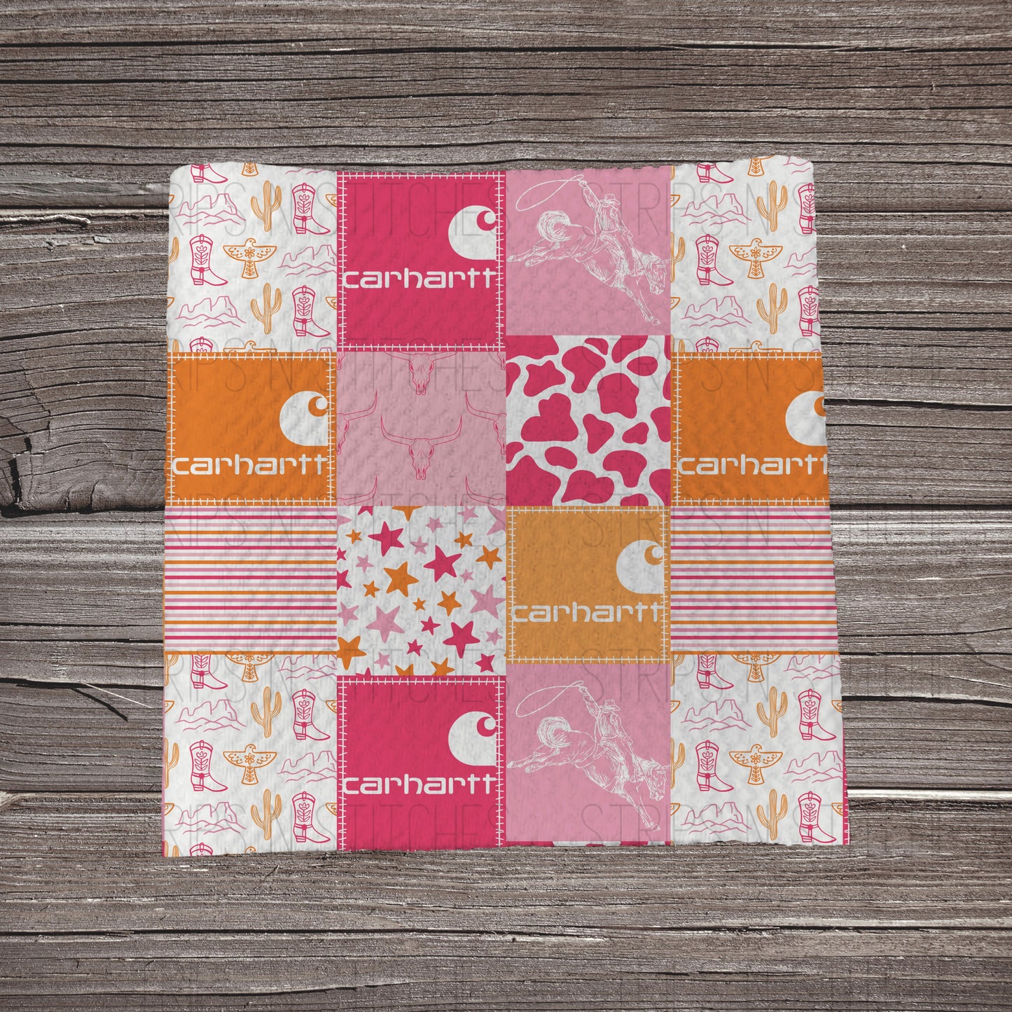 Pink & Orange Western Carhartt Patchwork | Bullet Fabric Strip | Bow Making | Scrunchie |