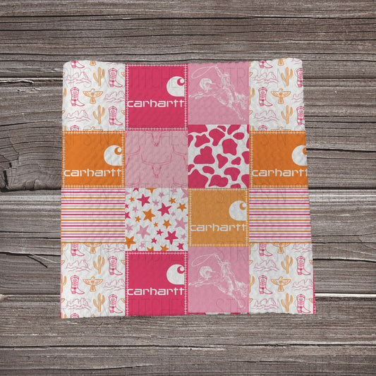 Pink & Orange Western Carhartt Patchwork | Bullet Fabric Strip | Bow Making | Scrunchie |