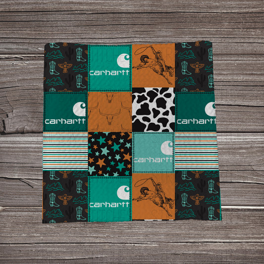 Turquoise & Cognac Western Carhartt Patchwork | Bullet Fabric Strip | Bow Making | Scrunchie |