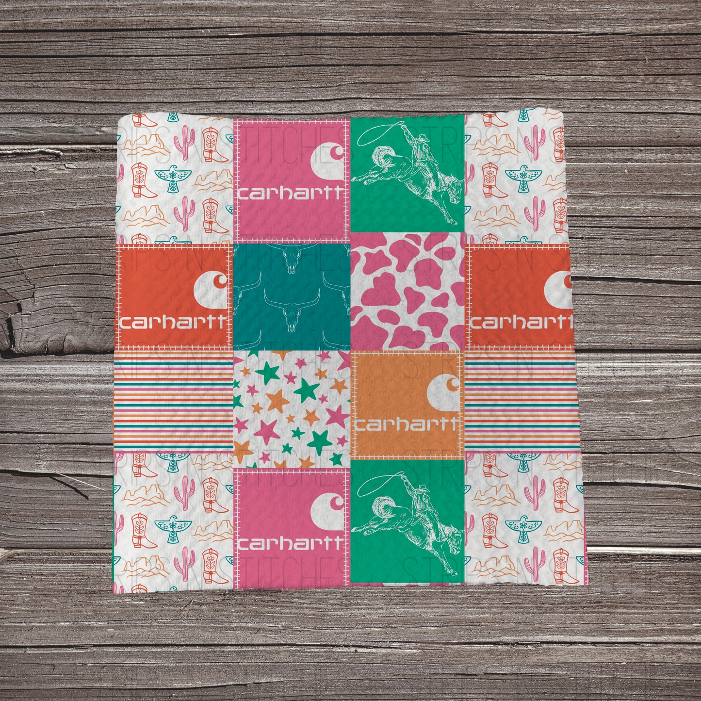 Vibrant Summer Western Carhartt Patchwork | Bullet Fabric Strip | Bow Making | Scrunchie |
