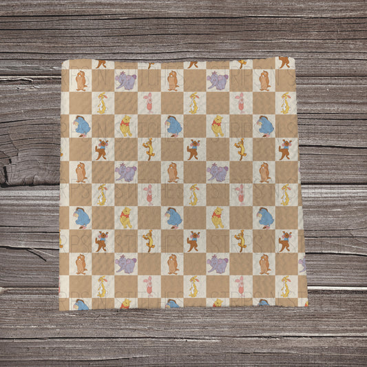 Muted Checkered Honey Bear | Fabric Strip- Bow Making- Headwrap- Scrunchies
