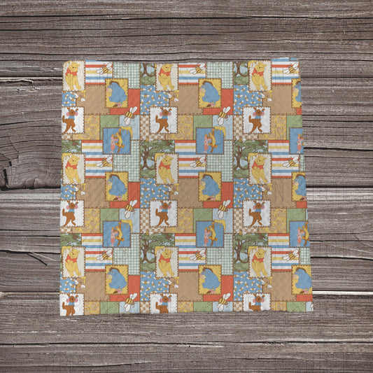 Muted Boy Honey Bear Patchwork | Fabric Strip- Bow Making- Headwrap- Scrunchies