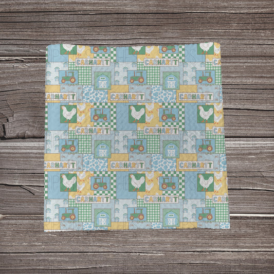 Blue Barnyard Carhartt Patchwork | Fabric Strip- Bow Making- Headwrap- Scrunchies