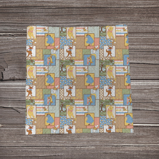 Muted Honey Bear Patchwork | Fabric Strip- Bow Making- Headwrap- Scrunchies