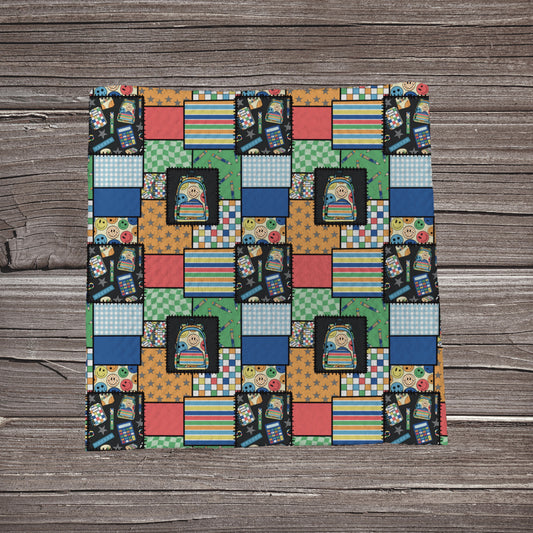 Bright Boy School Supplies Patchwork | Fabric Strip | Bow Making- Headwrap- Scrunchies