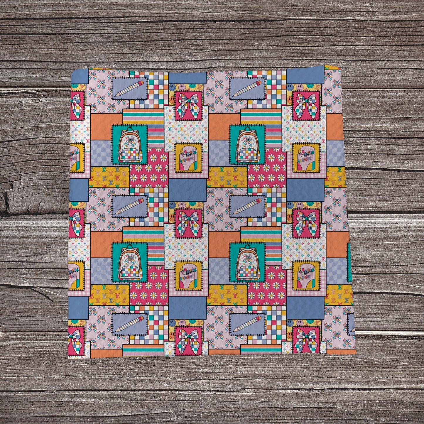 Vibrant School Supplies Patchwork | Fabric Strip | Bow Making- Headwrap- Scrunchies