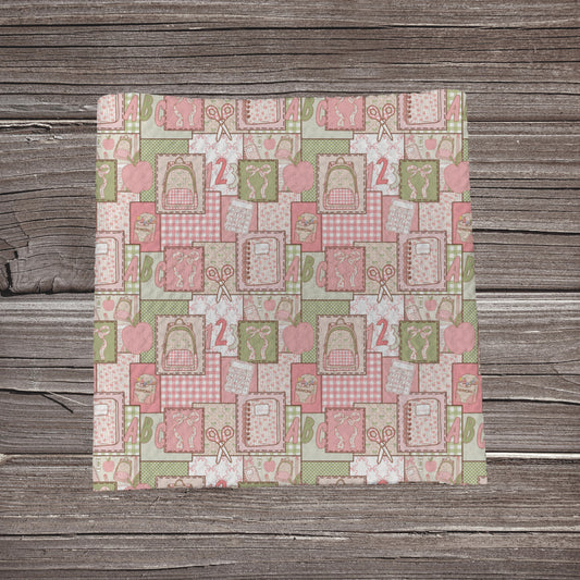 Pink Coquette School Supplies Patchwork | Fabric Strip | Bow Making- Headwrap- Scrunchies