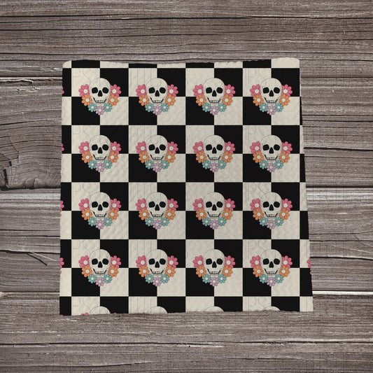 Checkered Floral Skulls EXCLUSIVE | Fabric Strip | Bow Making- Headwrap- Scrunchies