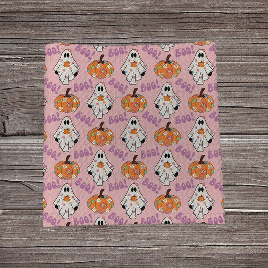 Floral Pumpkins & Ghosts- Pink EXCLUSIVE | Fabric Strip | Bow Making- Headwrap- Scrunchies