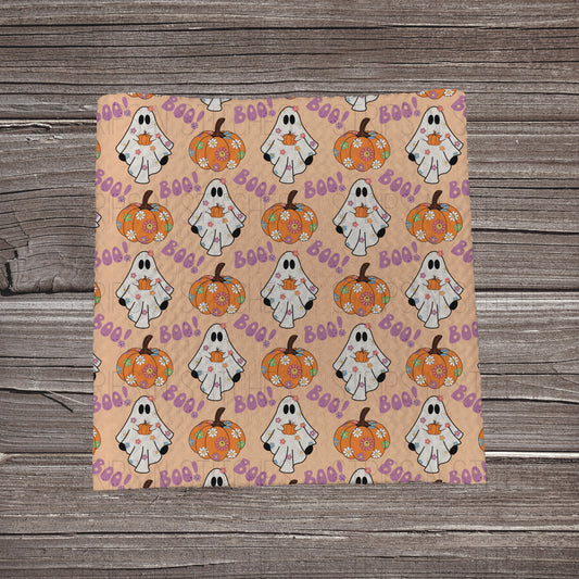Floral Pumpkins & Ghosts- Orange EXCLUSIVE | Fabric Strip | Bow Making- Headwrap- Scrunchies
