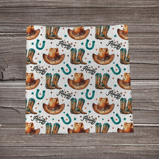 Howdy Scatter Cowboy Teal - EXCLUSIVE |  Fabric Strip | Bow Making | Scrunchie | Headwraps