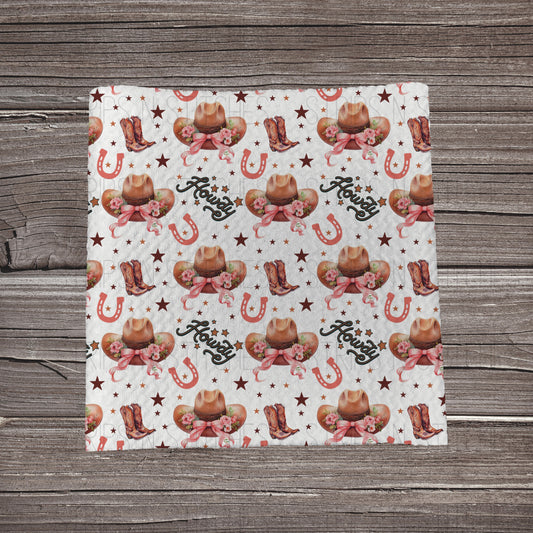 Howdy Scatter Cowgirl PINK- EXCLUSIVE |  Fabric Strip | Bow Making | Scrunchie | Headwraps