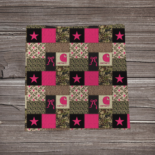 Bright Pink & Camo Carhartt Patchwork | Fabric Strips | Bow Making | Scrunchies | Headwraps