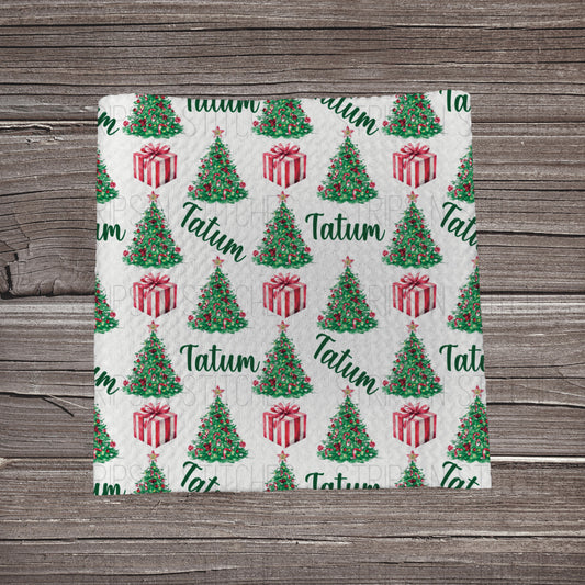Christmas Trees - CUSTOM NAME *EXCLUSIVE* | Fabric Strip | Bow Making | Scrunchie | Headwraps