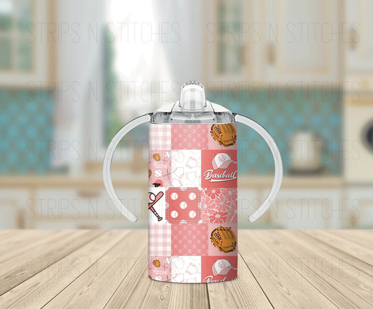 Pink Baseball Patchwork | Grow with Me Tumbler- 12oz- Two Lids