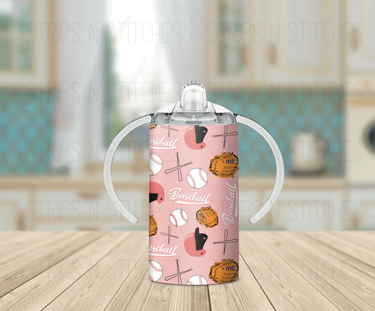 Pink Baseball Scatter| Grow with Me Tumbler- 12oz- Two Lids