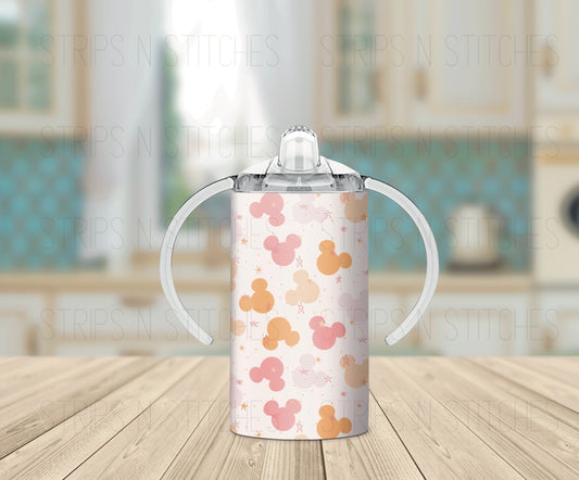 Muted Pink & Orange Mouse Heads - Grow with Me Tumbler- 12oz- Two Lids