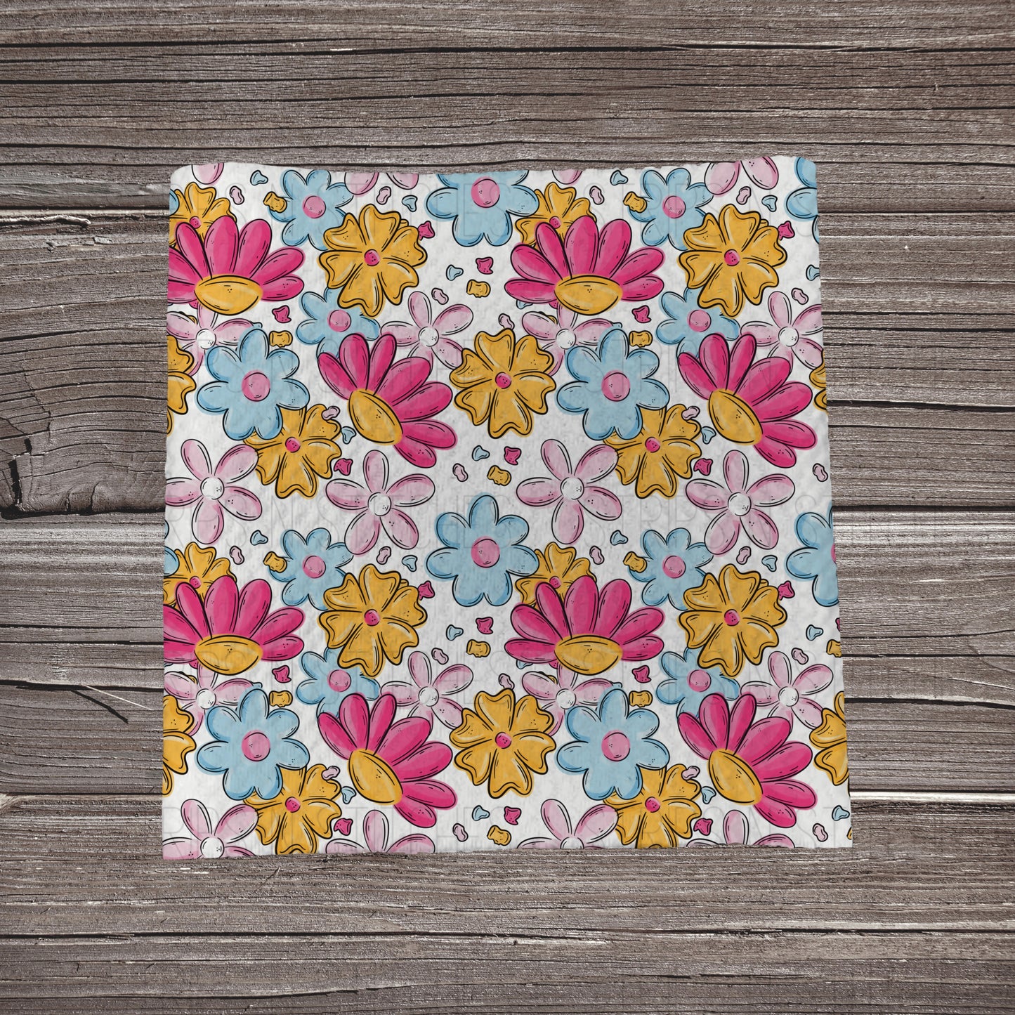 Pink, Yellow & Blue Sketch Flowers | Fabric Strip | Bow Making | Headwrap | Scrunchies