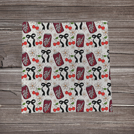 Dr Pepper & Cherries- White | Fabric Strip | Bow Making | Headwrap | Scrunchies