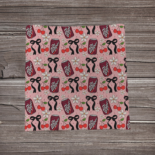 Dr Pepper & Cherries- Pink | Fabric Strip | Bow Making | Headwrap | Scrunchies