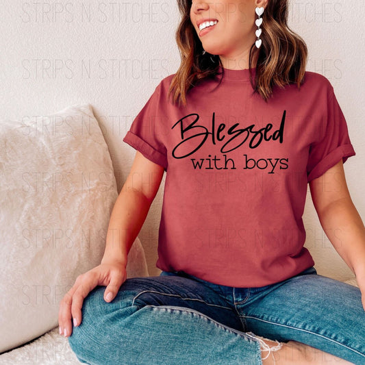 Blessed with Boys | Screen Print Transfer | Adult Size | Create Your Own Shirt