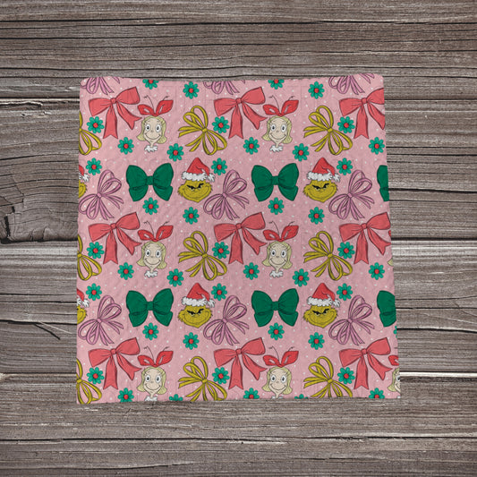 Grinch & Bows Scatter- Pink  | Fabric Strip | Bow Making | Headwrap | Scrunchies