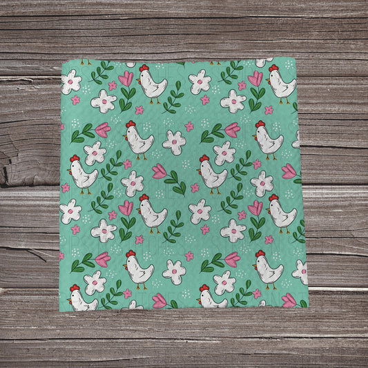 Green Floral Chickens | Fabric Strip | Bow Making | Headwrap | Scrunchies