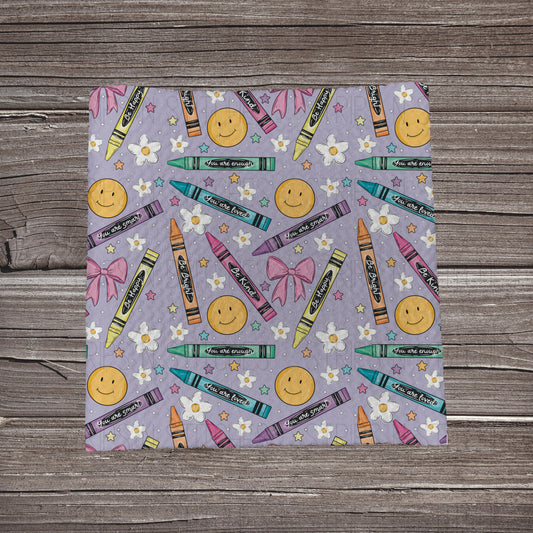 Crayons & Bows Affirmations- Purple | Fabric Strip | Bow Making | Headwrap | Scrunchies