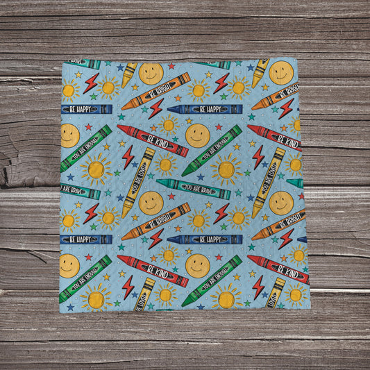 Crayons & Smiles Affirmations- Blue | Fabric Strip | Bow Making | Headwrap | Scrunchies