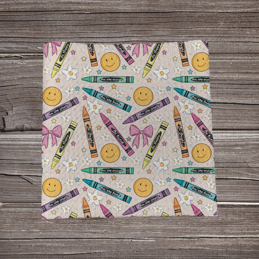 Crayons & Bows Affirmations- Beige | Fabric Strip | Bow Making | Headwrap | Scrunchies