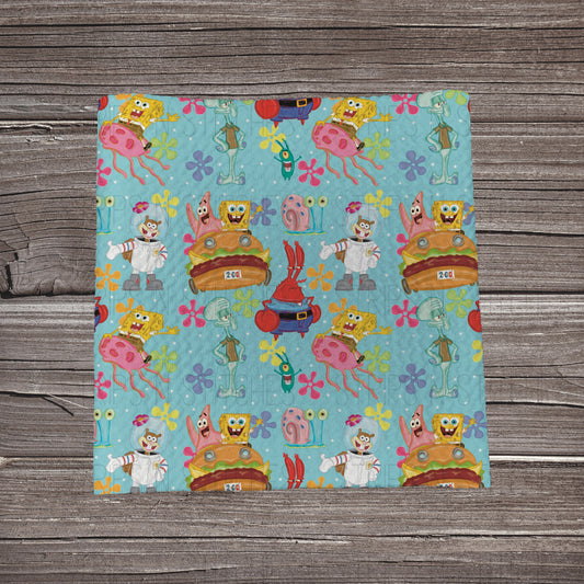 Sponge Bob & Company- Blue | Fabric Strip | Bow Making | Headwrap | Scrunchies
