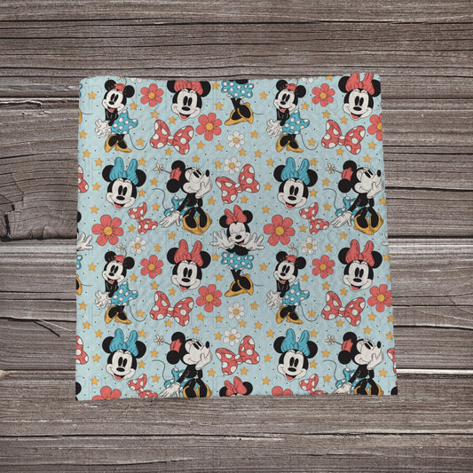 Happy Girl Mouse Scatter- Blue | Fabric Strip | Bow Making | Headwrap | Scrunchies