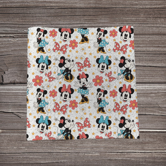 Happy Girl Mouse Scatter- White | Fabric Strip | Bow Making | Headwrap | Scrunchies