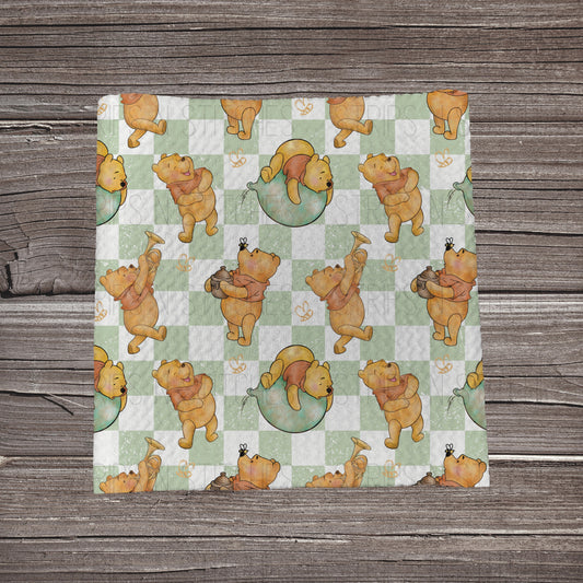 Green Checkered Pooh | Fabric Strip | Bow Making | Headwrap | Scrunchies