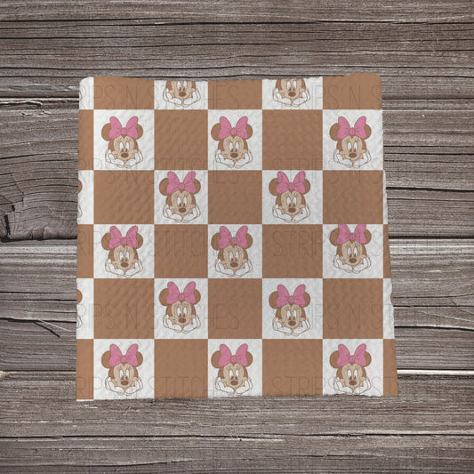 Muted Brown Checkered Girl Mouse | Fabric Strip- Bow Making- Headwrap- Scrunchies