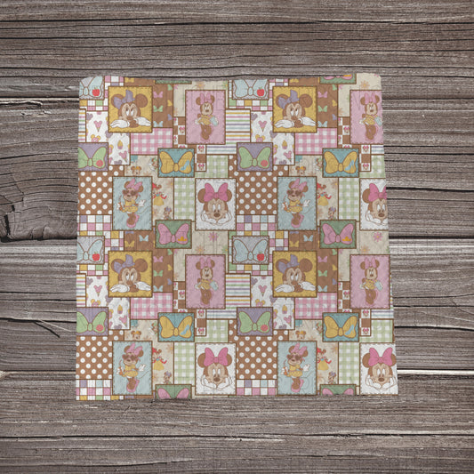 Muted Girl Mouse Patchwork | Fabric Strip- Bow Making- Headwrap- Scrunchies