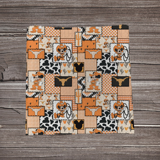 Orange & Black Western Boy Mouse Patchwork | Fabric Strip | Bow Making | Headwrap | Scrunchies
