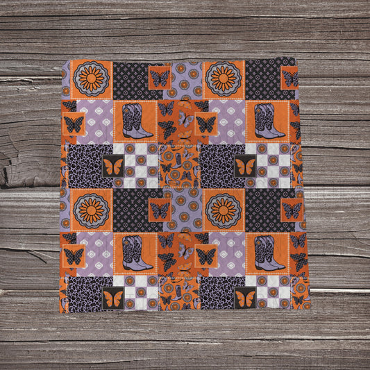 Orange & Purple Boots N Butterflies Patchwork | Fabric Strip | Bow Making | Headwrap | Scrunchies