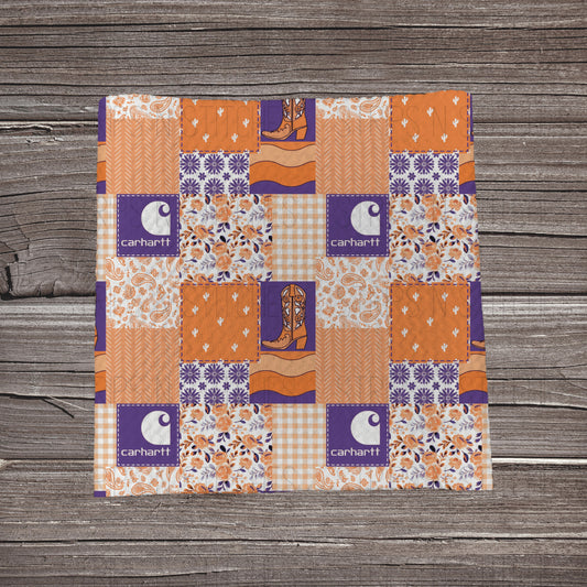 Orange & Purple Western Carhartt Patchwork | Fabric Strip | Bow Making | Headwrap | Scrunchies