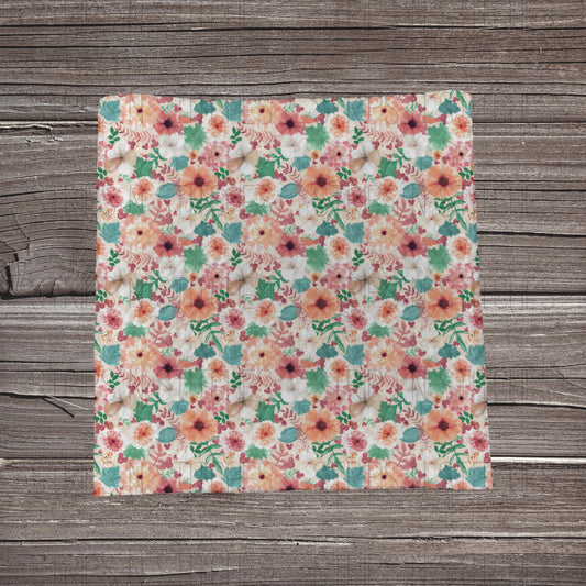 Peachy Flowers | Fabric Strip- Bow Making- Headwrap- Scrunchies