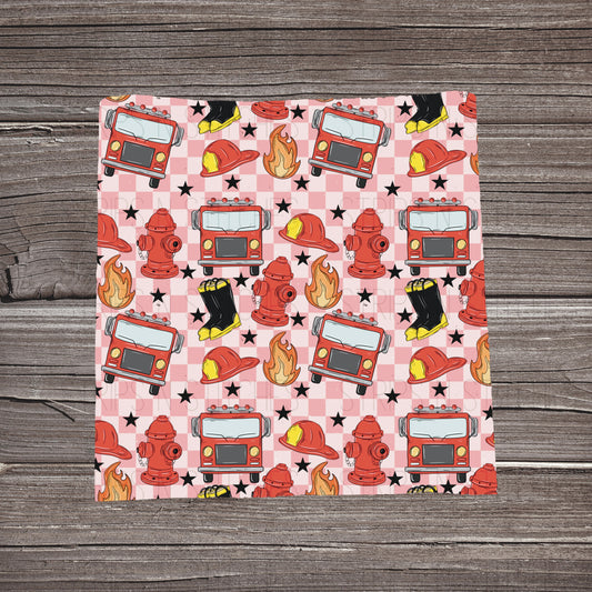Pink Checkered Firetruck | Fabric Strip | Bow Making | Headwrap | Scrunchies