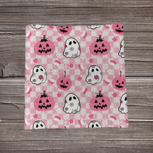 Pink Checkered Ghosts & Pumpkins | Bullet Fabric Strip | Bow Making | Scrunchie | Headwraps