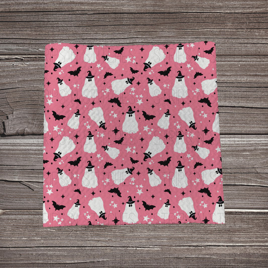 Pink Scattered Ghosts | Fabric Strip- Bow Making- Headwrap- Scrunchies