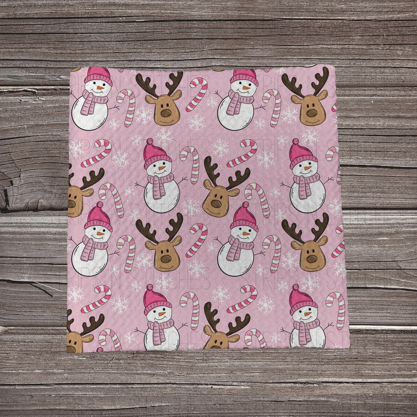 Pink Snowman & Reindeer | Fabric Strip- Bow Making- Headwraps- Scrunchies